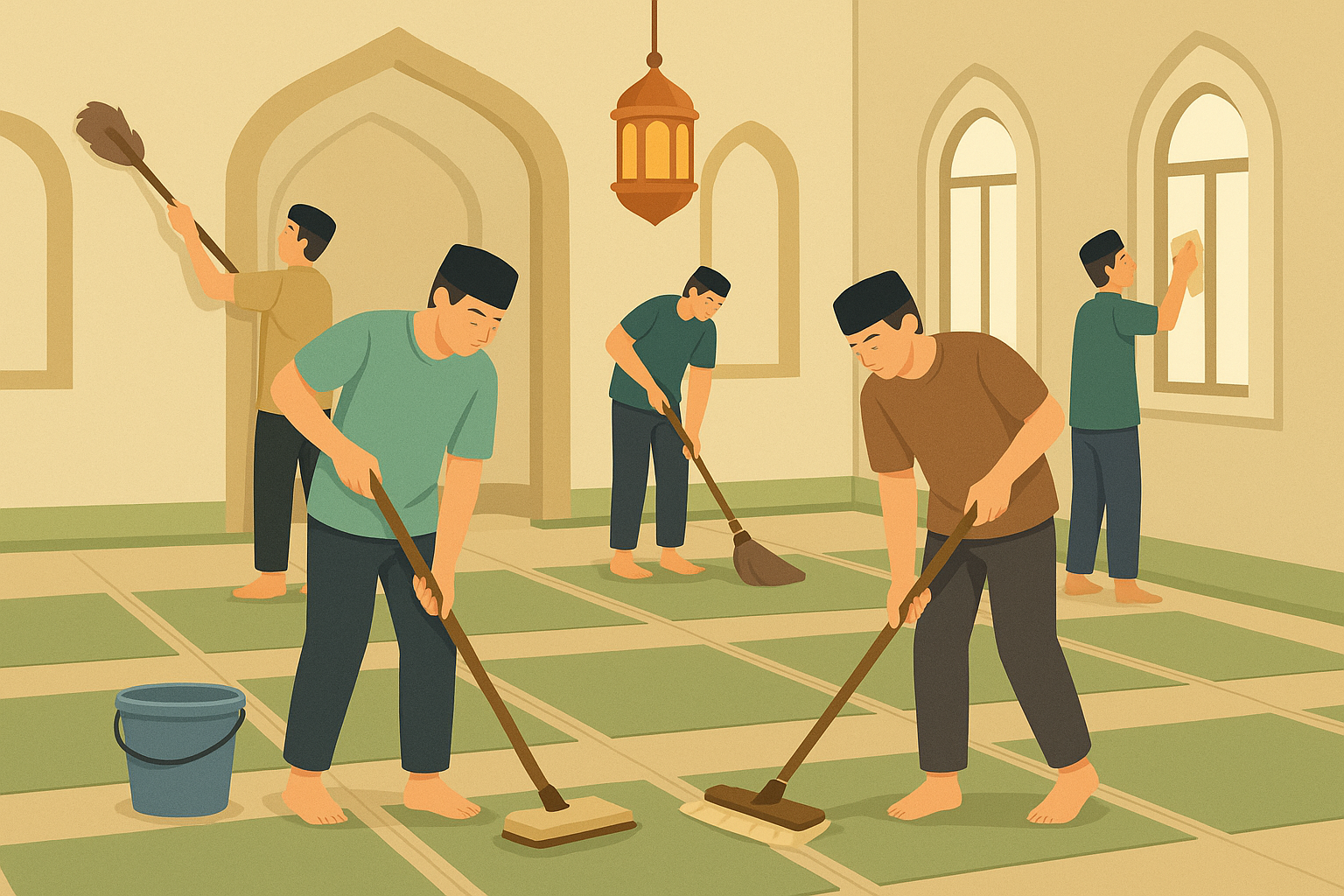 Masjidku Bersih, Hatiku Tenang: Gotong Royong Pemuda di Hari Libur